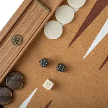 Ensemble de Backgammon en Similicuir Serpent Ivoire, Blanc et Marron Foncé