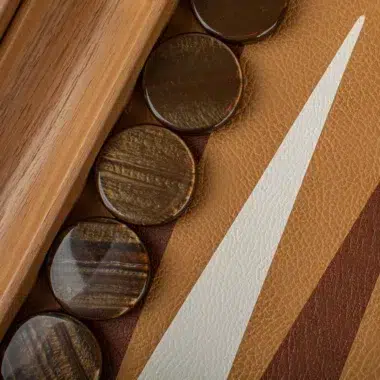 Ensemble de Backgammon en Similicuir Serpent Ivoire, Blanc et Marron Foncé