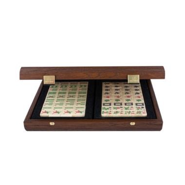 Set de Mahjong avec Coffret en Bois Tressé Brun Foncé