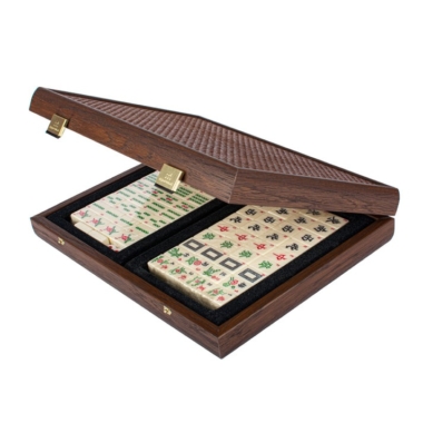Set de Mahjong avec Coffret en Bois Tressé Brun Foncé