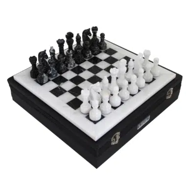 Petit Jeu d'Echecs en Marbre Blanc et Noir 30 x 30 cm