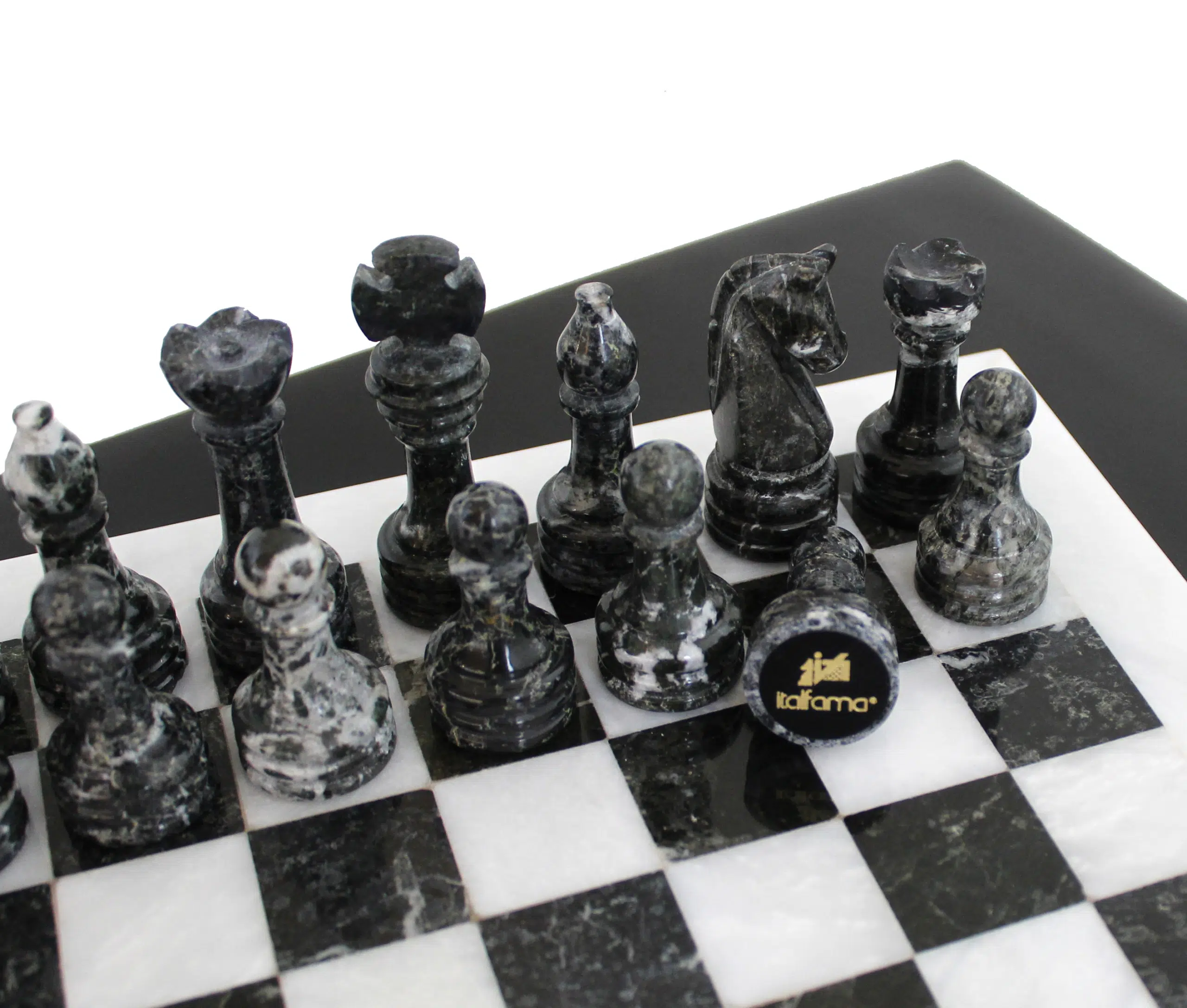 Pequeño Juego de Ajedrez en Mármol Blanco y Negro 30 x 30 cm - Imagen 3