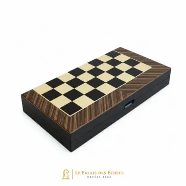 Caja plegable de madera cerrada, tablero de ajedrez con marquetería en diagonal