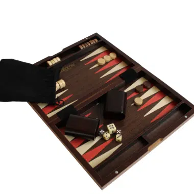 Backgammon Magnétique en Bois de Noyer Bruyère – Coffret Pliable avec Pions Magnétiques