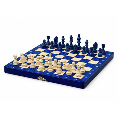 Ajedrez magnético de madera azul y marfil – Tablero plegable 28 x 28 cm perfecto para viajar
