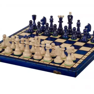 Juego de Ajedrez de Madera AS Azul – Tablero Tradicional Polaco 40,5 × 41 cm con Piezas Staunton