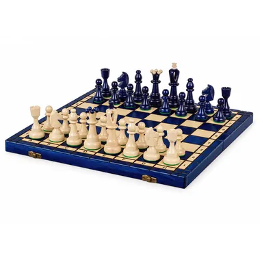 Juego de Ajedrez de Madera AS Azul – Tablero Tradicional Polaco 40,5 × 41 cm con Piezas Staunton