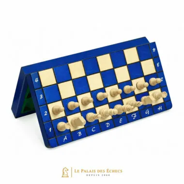 Ajedrez magnético de madera azul y marfil – Tablero plegable 28 x 28 cm perfecto para viajar