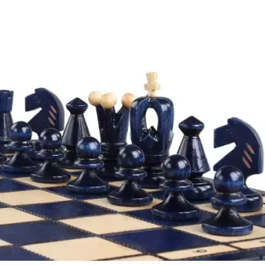Échiquier Moyen en Bois Bleu – Jeu d’Echecs 34 x 34 cm pour Passionnés