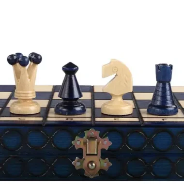 Échiquier Moyen en Bois Bleu – Jeu d’Echecs 34 x 34 cm pour Passionnés
