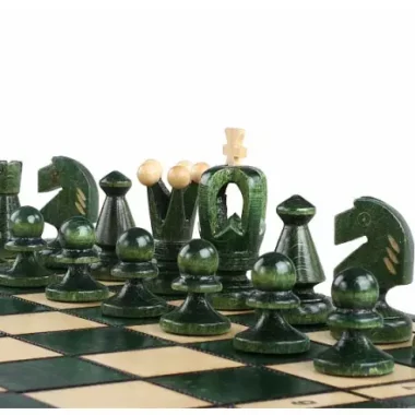 Jeu d’échecs Moyen en Bois Vert – Échiquier 35 cm pour Amateurs et Cadeau