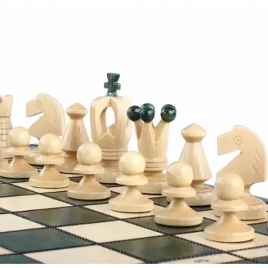 Jeu d’échecs Moyen en Bois Vert – Échiquier 35 cm pour Amateurs et Cadeau