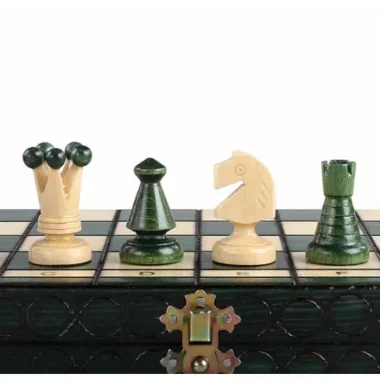 Jeu d’échecs Moyen en Bois Vert – Échiquier 35 cm pour Amateurs et Cadeau