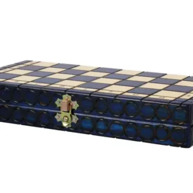 Jeu d’Echecs Petit Royal Bleu – Ensemble en Bois Pliant Portable