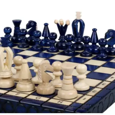 Jeu d’Echecs Petit Royal Bleu – Ensemble en Bois Pliant Portable