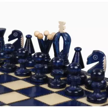 Jeu d’Echecs Petit Royal Bleu – Ensemble en Bois Pliant Portable