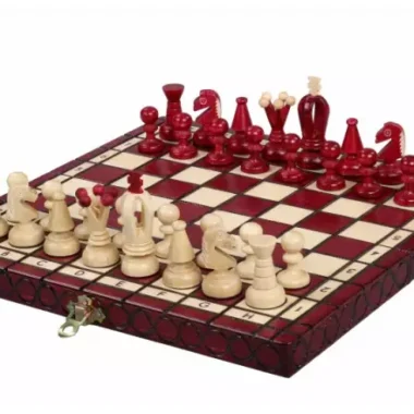 Ensemble de Jeu d’Echecs Polonais en Bois – Pièces en Bois d'Erable et Sycomore sur Echiquier en Hêtre et Bouleau
