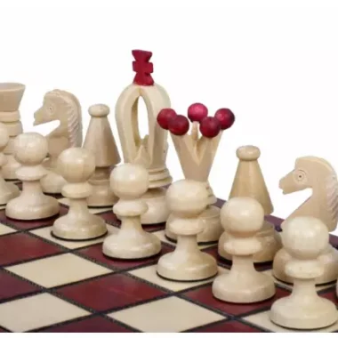 Ensemble de Jeu d’Echecs Polonais en Bois – Pièces en Bois d'Erable et Sycomore sur Echiquier en Hêtre et Bouleau