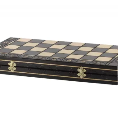 Juego de Ajedrez en Madera Negra – Tablero Plegable con Piezas Staunton