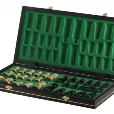Juego de Ajedrez en Madera Negra – Tablero Plegable con Piezas Staunton