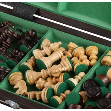 Set de Ajedrez y Damas de Madera de Cerezo – Juego Tradicional 2 en 1 con Piezas Staunton