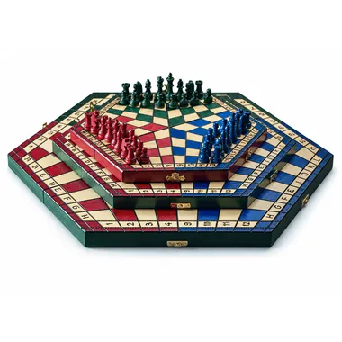 Juego de ajedrez para 3 jugadores, tablero hexagonal tricolor plegado