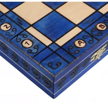 Gran juego de ajedrez de madera azul y marfil – Gran tablero de ajedrez plegable 55 x 55 cm
