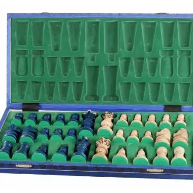 Gran juego de ajedrez de madera azul y marfil – Gran tablero de ajedrez plegable 55 x 55 cm