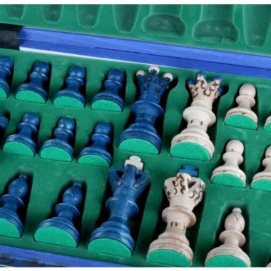 Gran juego de ajedrez de madera azul y marfil – Gran tablero de ajedrez plegable 55 x 55 cm