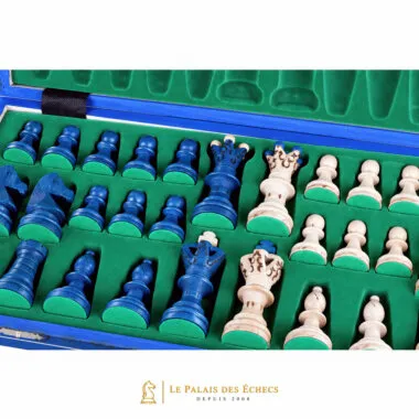 Gran juego de ajedrez de madera azul y marfil – Gran tablero de ajedrez plegable 55 x 55 cm
