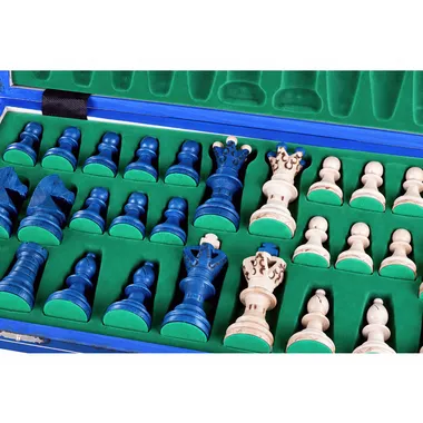 Gran juego de ajedrez de madera azul y marfil – Gran tablero de ajedrez plegable 55 x 55 cm