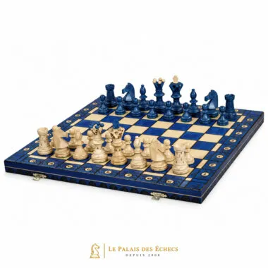 Gran juego de ajedrez de madera azul y marfil – Gran tablero de ajedrez plegable 55 x 55 cm