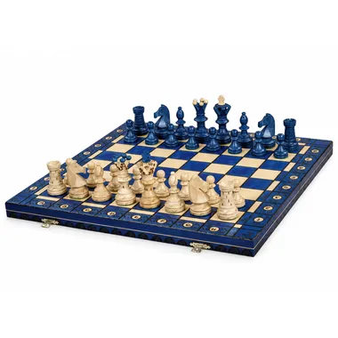 Gran juego de ajedrez de madera azul y marfil – Gran tablero de ajedrez plegable 55 x 55 cm