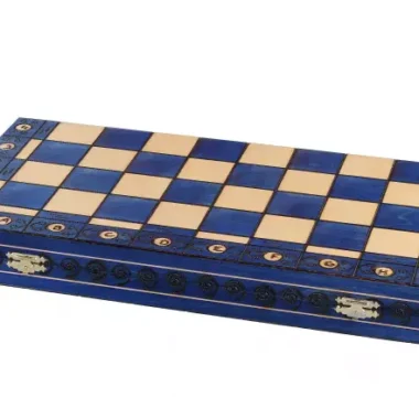 Gran juego de ajedrez de madera azul y marfil – Gran tablero de ajedrez plegable 55 x 55 cm