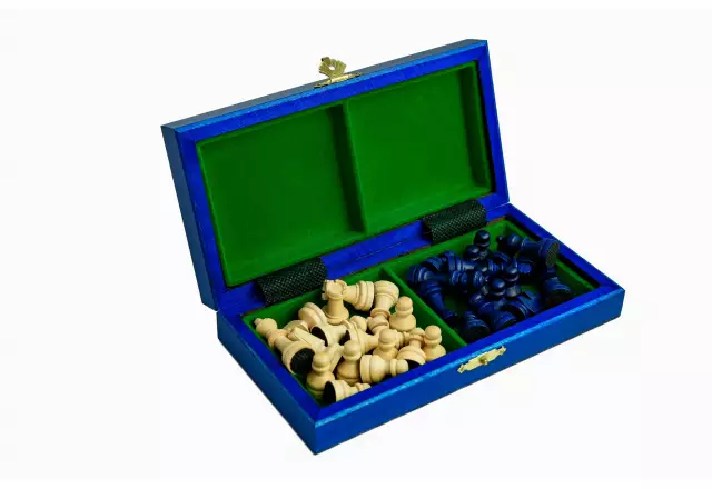 Jeu d’Echecs Magnétique Mini en Bois – Bleu, Compact, Portable et Idéal pour Voyager