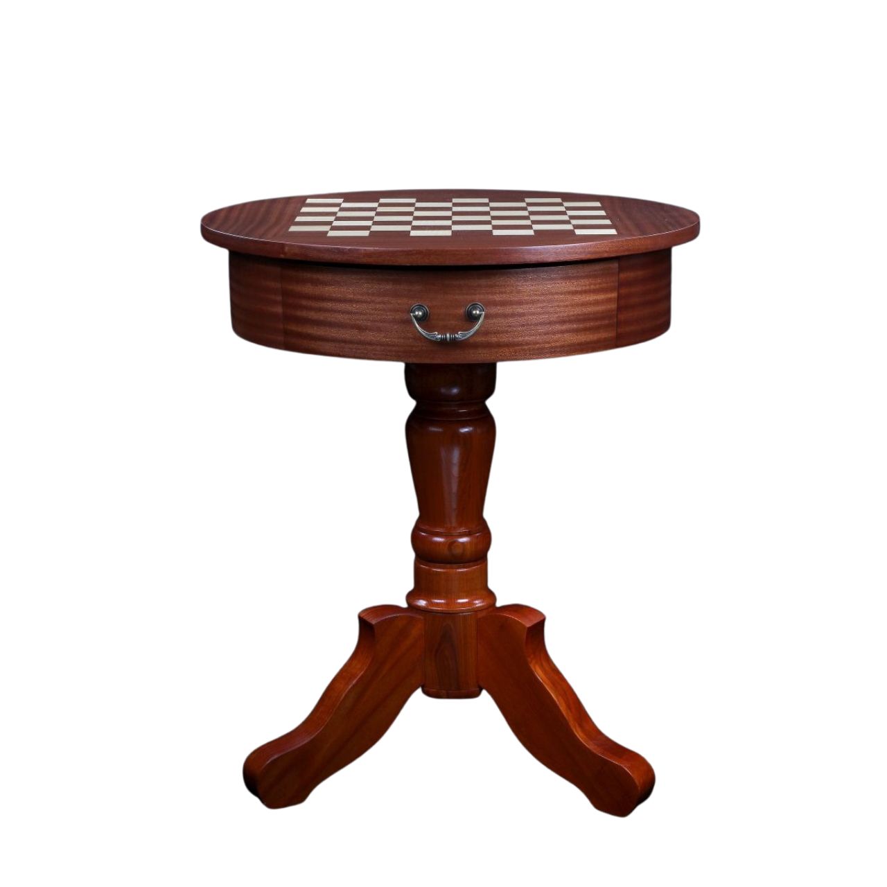 Table d’Echecs Ronde en Bois d'Acajou, Charme et Erable – Hauteur 77 cm