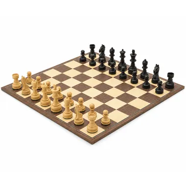 Juego de ajedrez Emerald completo, piezas Staunton de boj sobre tablero de nogal y arce