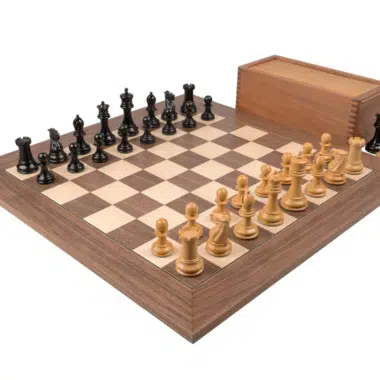 Juego de ajedrez Staunton 1890 completo con caja y tablero de nogal y arce