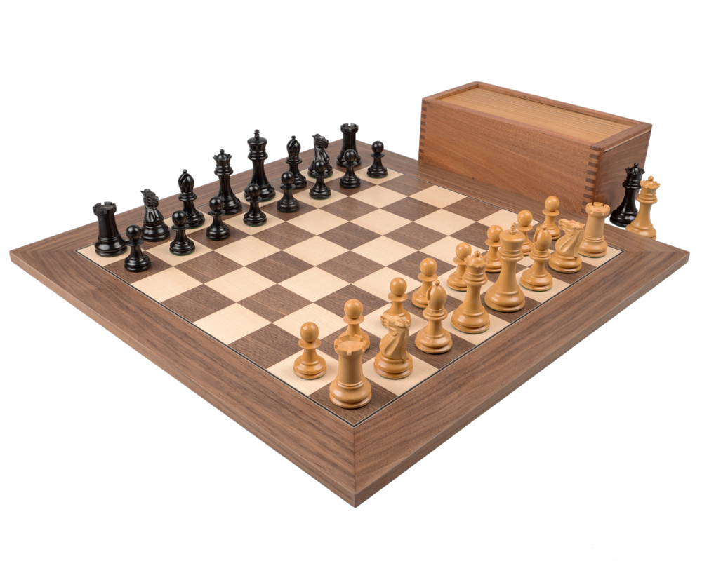 Jeu d’échecs de luxe Staunton 1890 en ébène et noyer – Reproduction artisanale