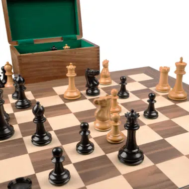Jeu d’échecs de luxe Staunton 1869 en ébène et noyer – Reproduction artisanale