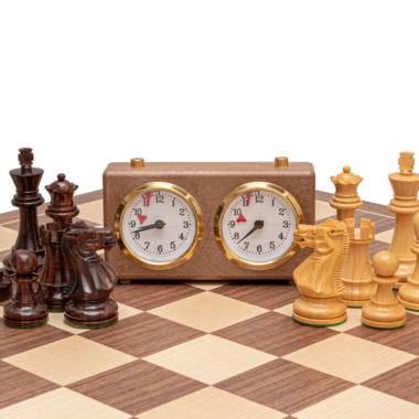 Ensemble d’échecs de luxe Staunton en bois de rose et noyer