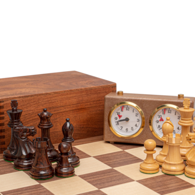 Ensemble d’échecs de luxe Staunton en bois de rose et noyer