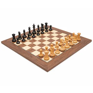 Juego de ajedrez Warwick completo: piezas de boj ebonizado sobre tablero de arce y nogal