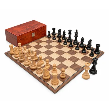 Juego de ajedrez Staunton Conquest completo con tablero plegable y caja de madera veteada