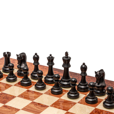Jeu d’échecs de luxe Leningrad en bois noirci et loupe d’orme