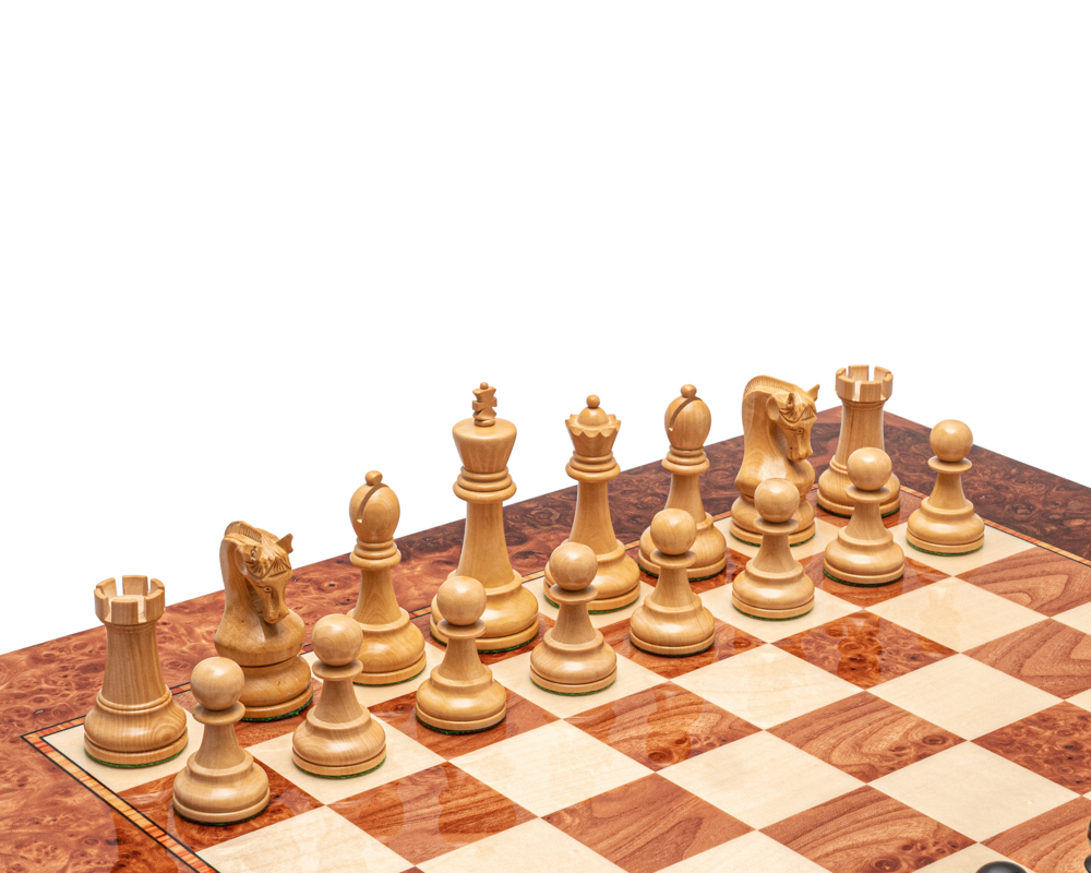Jeu d’échecs de luxe Leningrad en bois noirci et loupe d’orme