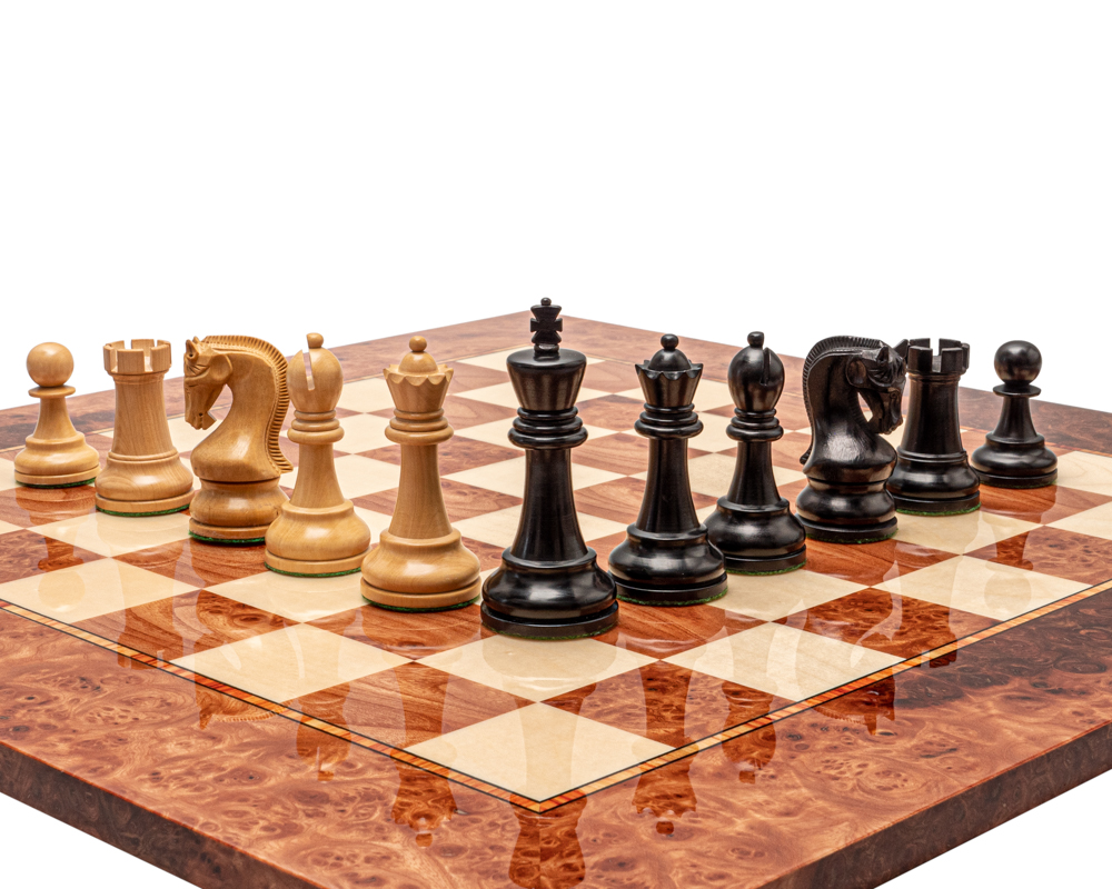 Jeu d’échecs de luxe Leningrad en bois noirci et loupe d’orme