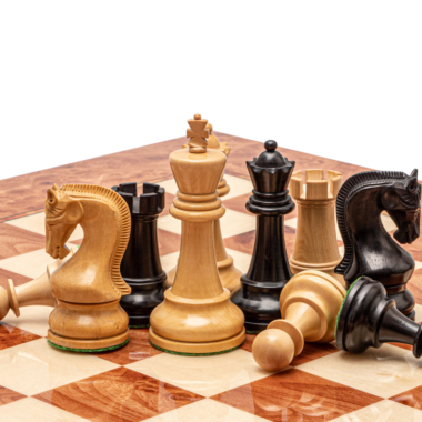 Jeu d’échecs de luxe Leningrad en bois noirci et loupe d’orme