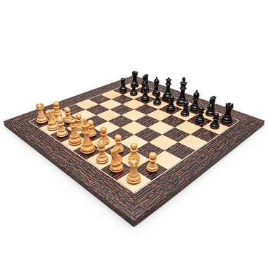 Juego de ajedrez completo Classic Staunton en boj sobre tablero de arce y ébano atigrado