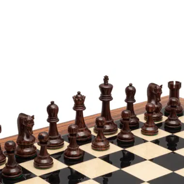 Ensemble d’échecs de luxe Leningrad en bois d’Anjan et Palissandre avec coffret